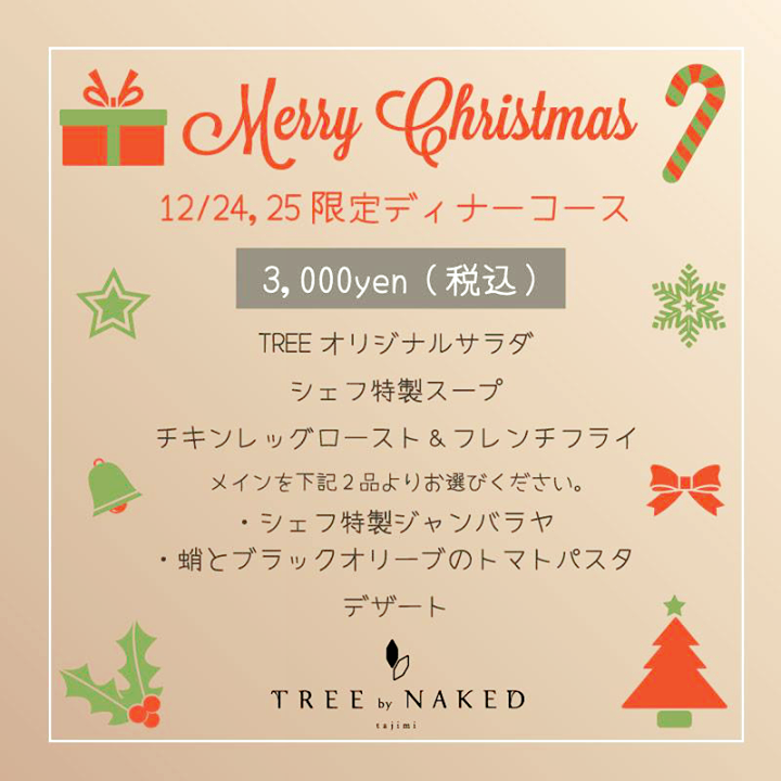 【Merry X’mas　特別コースのご案内】 TREE by NAKED tajimi